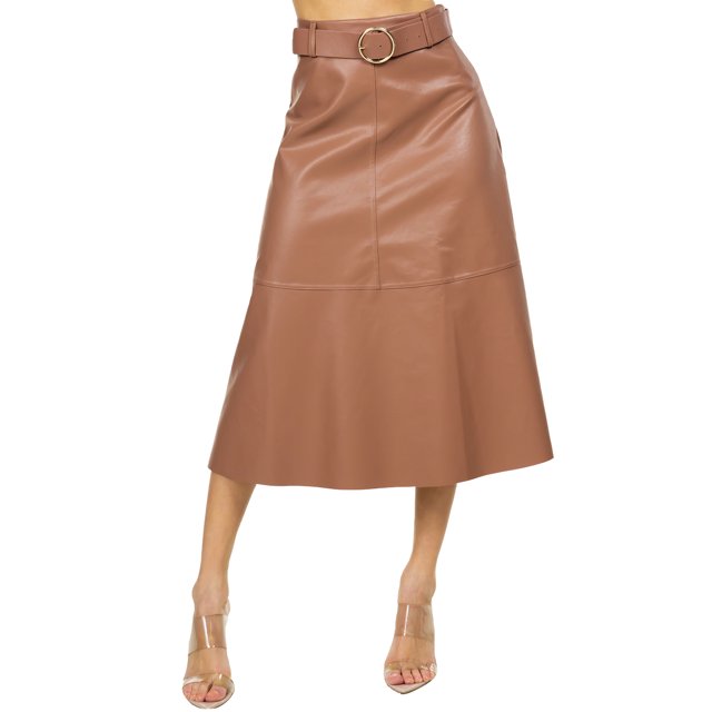 Falda vinipiel con cinto color Caramelo AMAD Casual para mujer talla S