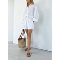 thumbnail image 3 of EASYBRAUS Women Jacquard Stripe Puff Sleeve Shirt and Shorts Set Office Casual Two Piece Outfit S-XL, 3 of 9