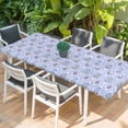 thumbnail image 2 of Spring Floral Table Cloths for 8 Foot Rectangle Tables, Retro Flowers Leaves Botanical Light Blue Patio Waterproof Elastic Fitted Tablecloths, Washable Rectangular Table Cover for Camping, 2 of 8