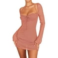 thumbnail image 1 of Sunloudy Mini vestido ajustado con cuello halter para mujer, vestido de club de color sólido con busto fruncido de manga larga Sunloudy Elegante ,S M L, 1 of 9