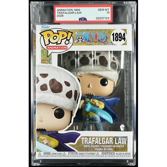 One Piece, PSA Graded 10 GEM MINT, Trafalgar Law Collectible Vinyl Figure #1894, Fully Encapsulated Bundle with Compatible Funko Pop! PSA Hard Protector Case