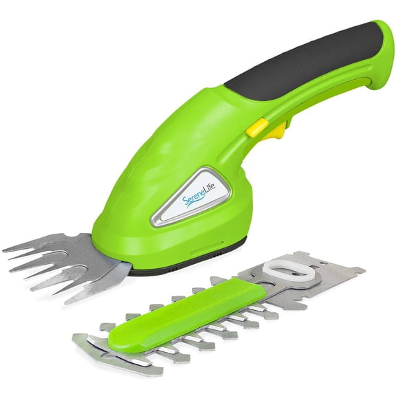 SereneLife Cordless Handheld Grass Cutter Shears – Portable Lightweight Electric Hedge Trimmer with Rechargeable 3.6V Battery, Changeable Blade Garden Clippers (Light Green)