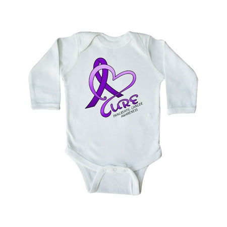 

Inktastic Cure- Pancreatic Cancer Awareness purple ribbon Gift Baby Boy or Baby Girl Long Sleeve Bodysuit