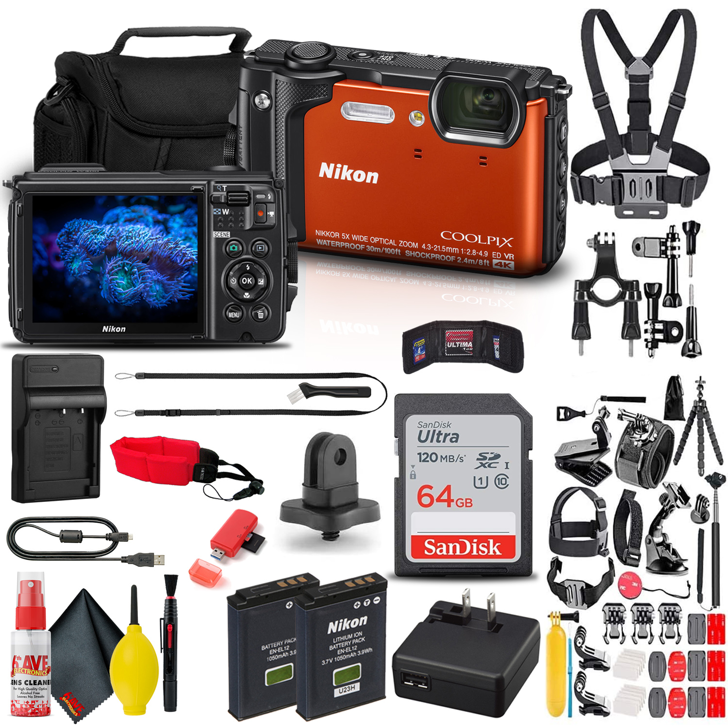 Nikon COOLPIX W300 Digital Camera Orange (26524) + 50-in-1