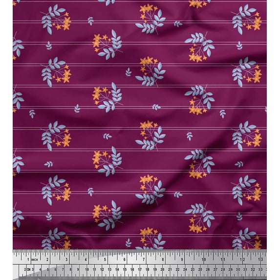 Soimoi Georgette Viscose Fabric Stripe,Leaves & Floral Artistic Printed Craft Fabric by the Yard 42 Inch Wide
