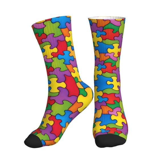 Unisex Autism Awareness Puzzle Piece Pattern Novelty Ankle Socks Colorful ComfortSoft Lightweight Sports Athletic Socks