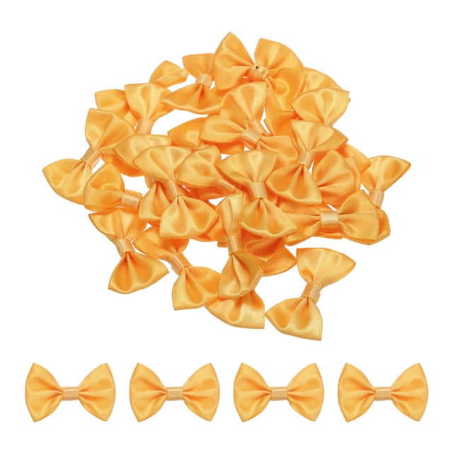 Uxcell 80pcs Lazos Naranjas 1.5"x1" Mini Lazo para Manualidades Pequeños Lazos de Satén