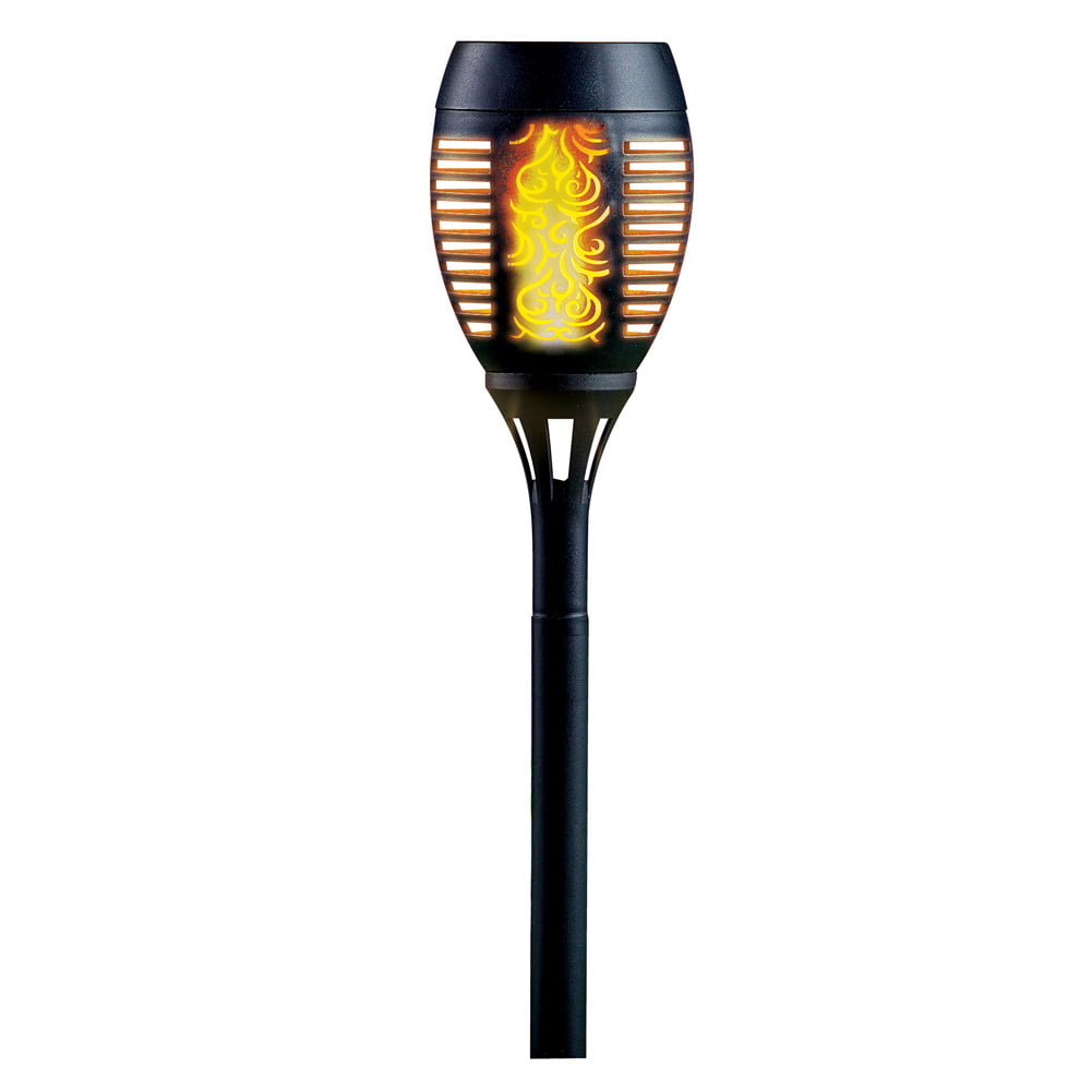 Bundle 4 Pcs-NEW Solar 5 LED Light Flickering Amber Weave Bamboo Tiki Torch 