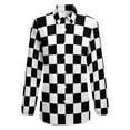 thumbnail image 4 of Black Checkerboard Blouse Classic Black and White Checker Office Print Blouses Women Autumn Oversize Long Sleeve Casual Shirts, 4 of 7