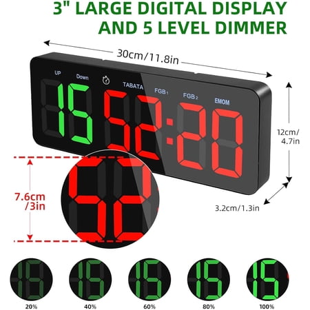 Gym Timer, Workout Interval Timer with Countdown//Stopwatch, Adjustable Brightness Gym Clocks for Home Gym/Garage/Boxing/Fitness