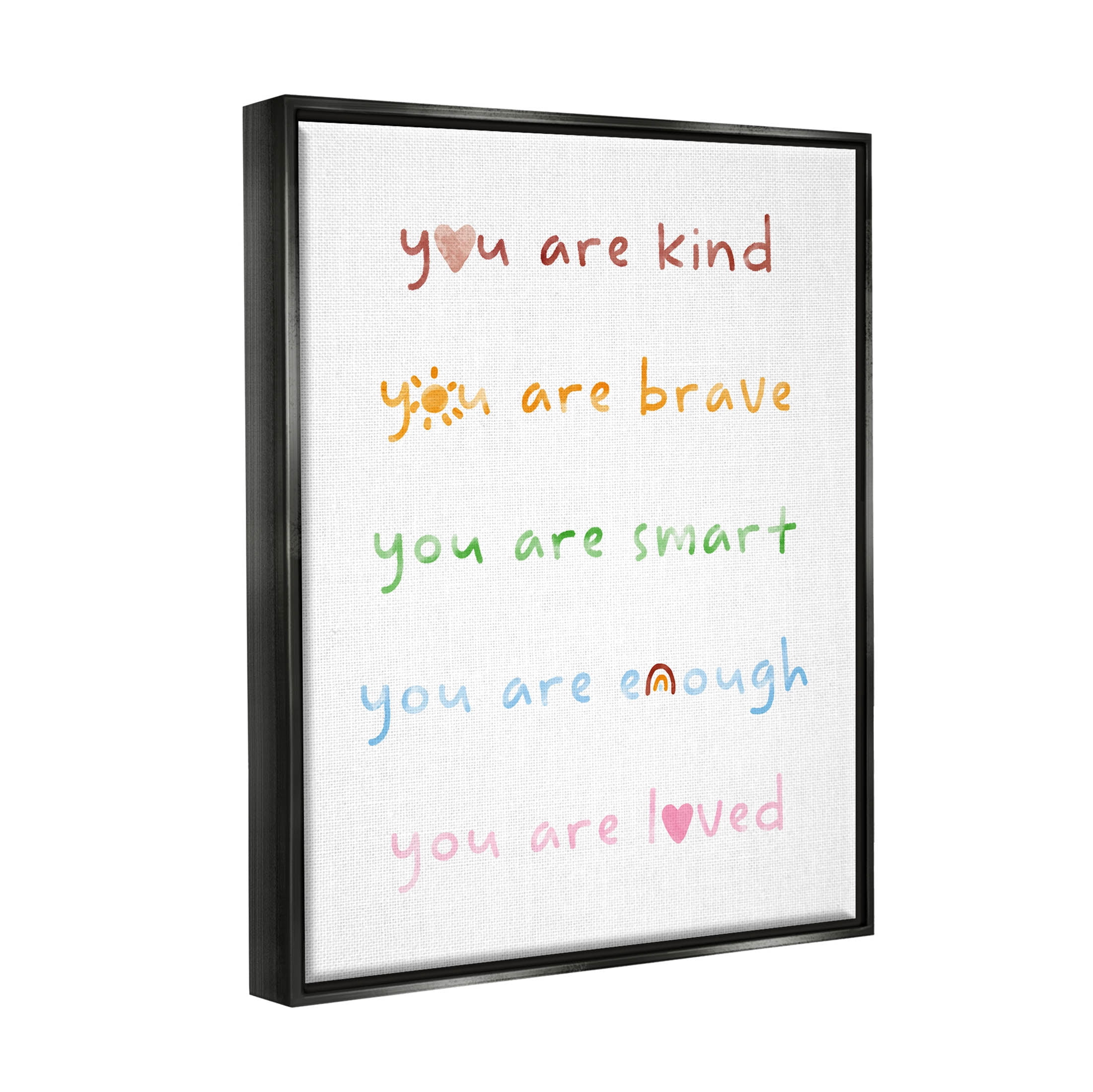Stupell Industries You Are Loved Uplifting List Graphic Art Jet Black Floating Framed Canvas Print Wall Art, Design by Lil' Rue