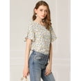 thumbnail image 3 of Blusa De Gasa Con Cuello Redondo Y Manga Corta Con Estampado De Mariposa Para Mujer Beige M, 3 of 6