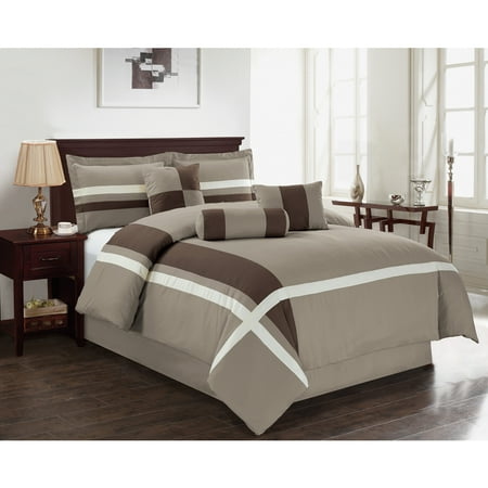 Sham For Bed Set 7 Pieces Down Alternative Comforter Queen All Season Bed In A Bag Modern Design Comforter Bed Skirt Neckroll Shams Pillows Set for Home ()