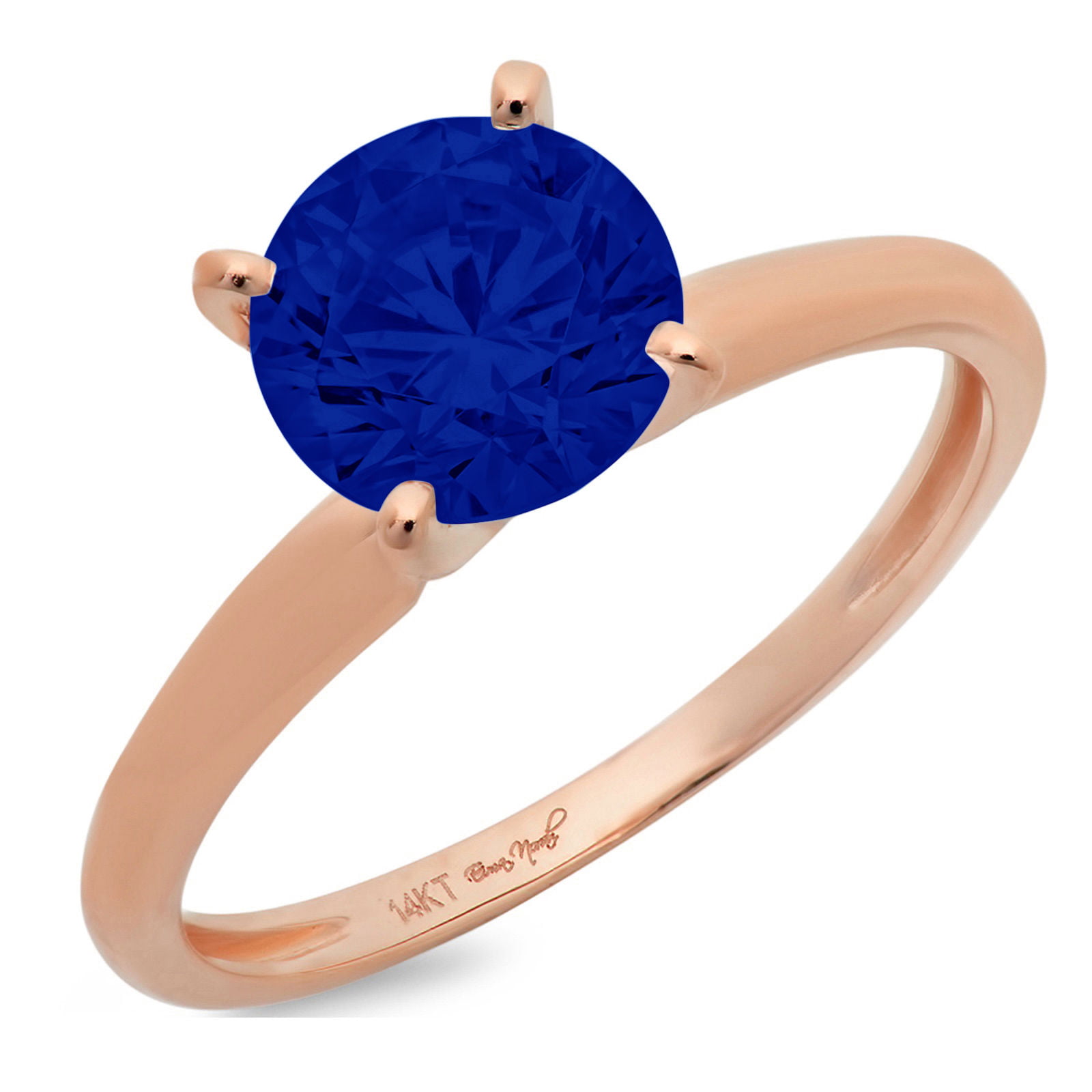 1.50 ct Round Cut Simulated Blue Sapphire VVS1 Classic Wedding Engagement Bridal Promise Designer Ring Solid 14k Rose Gold