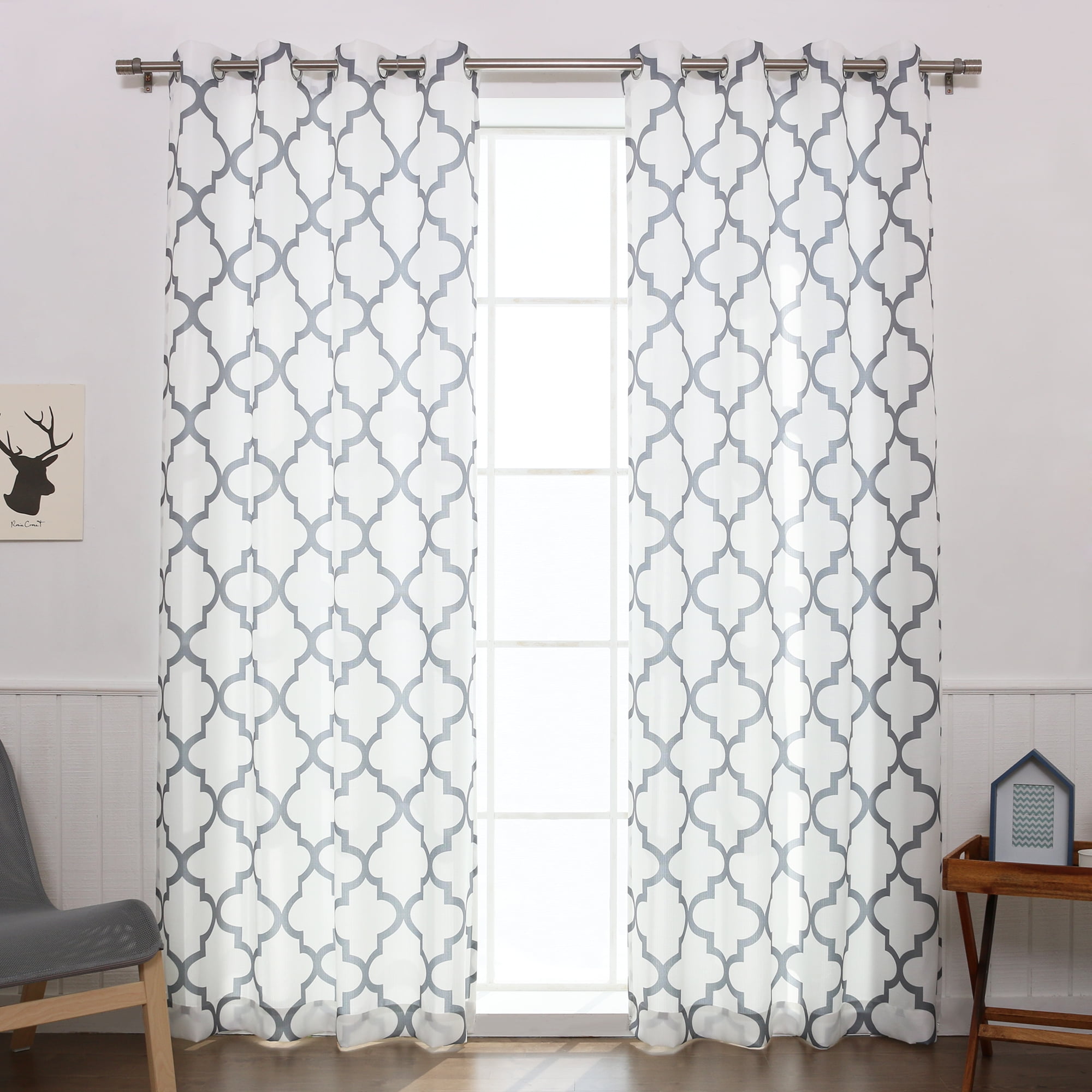 Quality Home Oxford Basketweave Reverse Moroccan Print Curtains