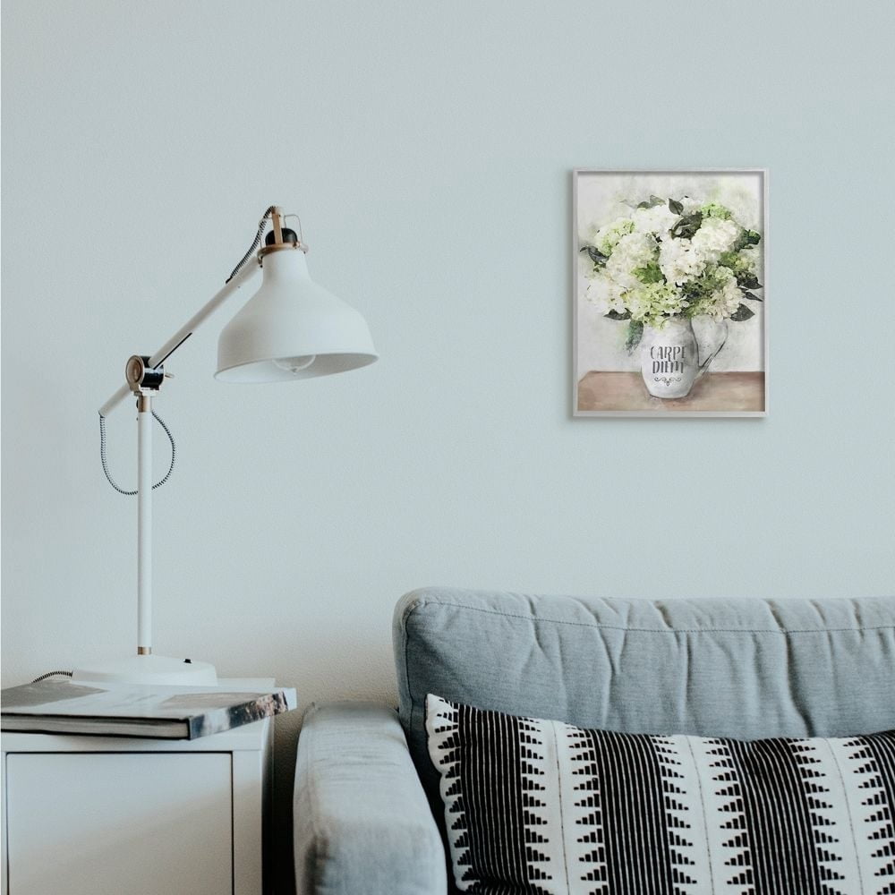 Stupell Industries Carpe Diem Motivation with White Hydrangea Bouquet Designed by Ziwei Li