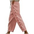 thumbnail image 2 of OSFVNOXV Cotton Linen Pants for Women Striped Trouser Elastic Waist Straight Leg Pull-On Joggers with Buttons, 2 of 7