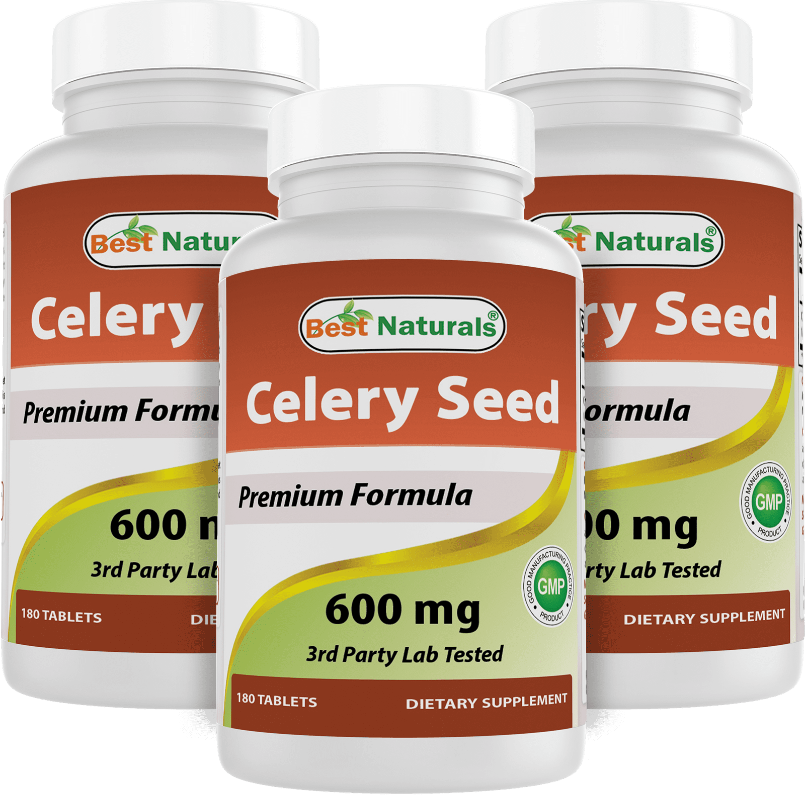 3 Pack Best Naturals Celery Seed 600 mg 180 Tablets