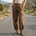 thumbnail image 6 of ClodeEU Women's High Waist Cargo Pants with Pocket ,Casual Tapered Work Trousers with Cuffed Ankle Brown,Women's Plus S, 6 of 6