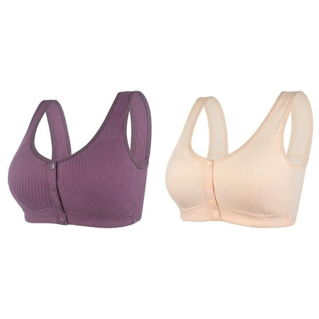 Rinsvye 2 Pcs Womens No Steel Ring Womens Bras No Underwire No Padding Front Close Bra T Sports Bra Back Plus Size Seamless Support Bras for Women Unlined Bra for Large Brassiere for Women Bust