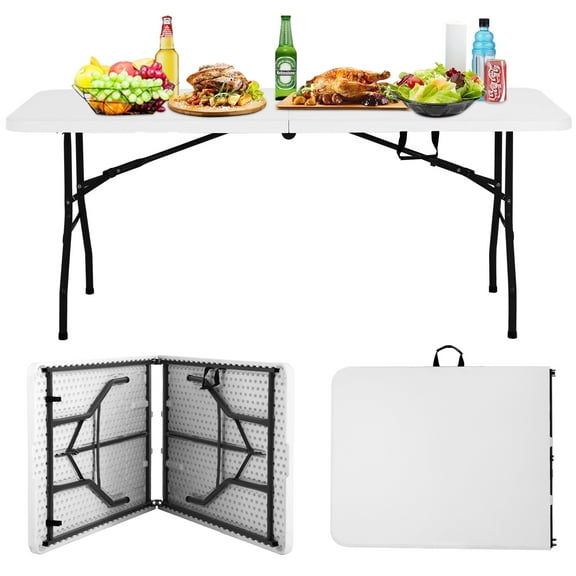 NiamVelo 4 ft Folding Table Plastic Portable Tables w/Handle, Adjustable Height Camping Table for Home Office Party Picnic, White