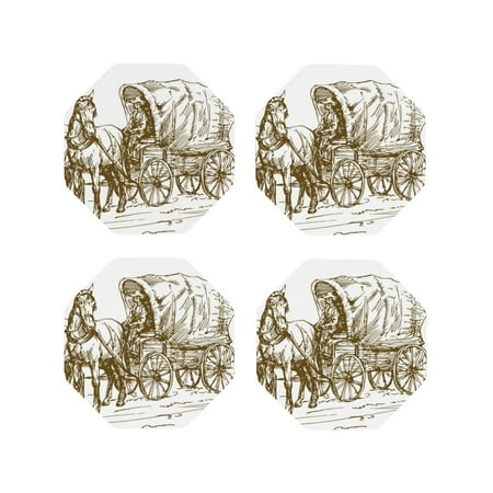 

Tideii Western Scenery With Old Wagon for Leather Coasters 4 Pieces Anti-fouling and Anti-scalding Decorative Coasters Suitable for Restaurants Kitchens Coffee Shops-Octagon