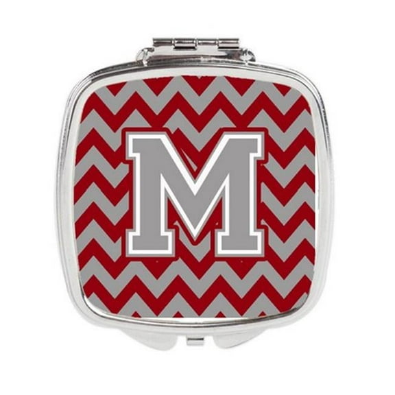 Letter M Chevron Crimson & Grey Compact Mirror - Crimson & Grey - 3in. H x 0.3in. W x 2.75in. L
