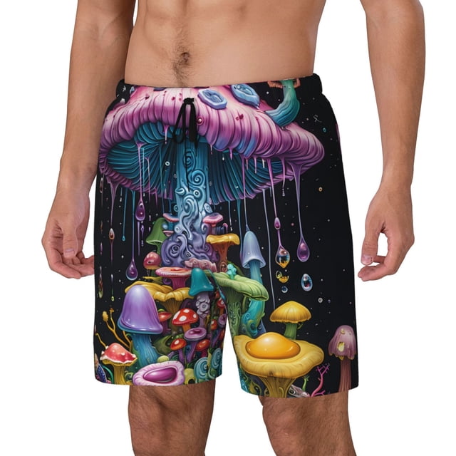 Balery Colorful Mushroom Bañador para hombre, shorts de playa de secado rápido con entrepierna y forro de compresión-X-Large