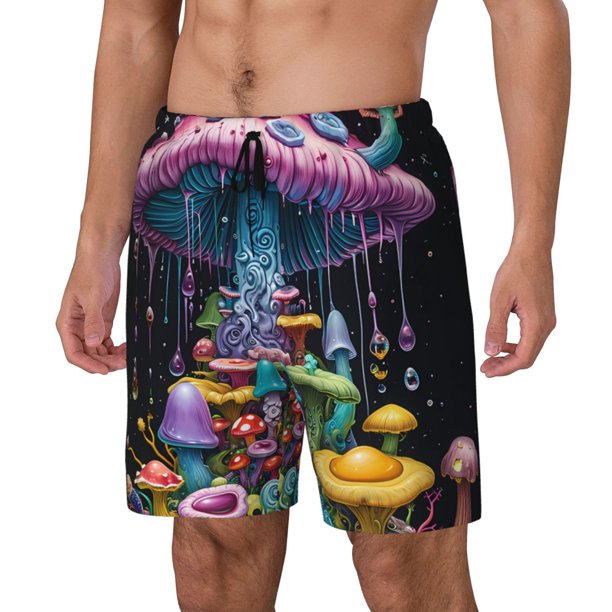 Fotbe Colorful Mushroom Traje de Baño para Hombre – Shorts de Natación de Secado Rápido con Forro y Bolsillos-Medium