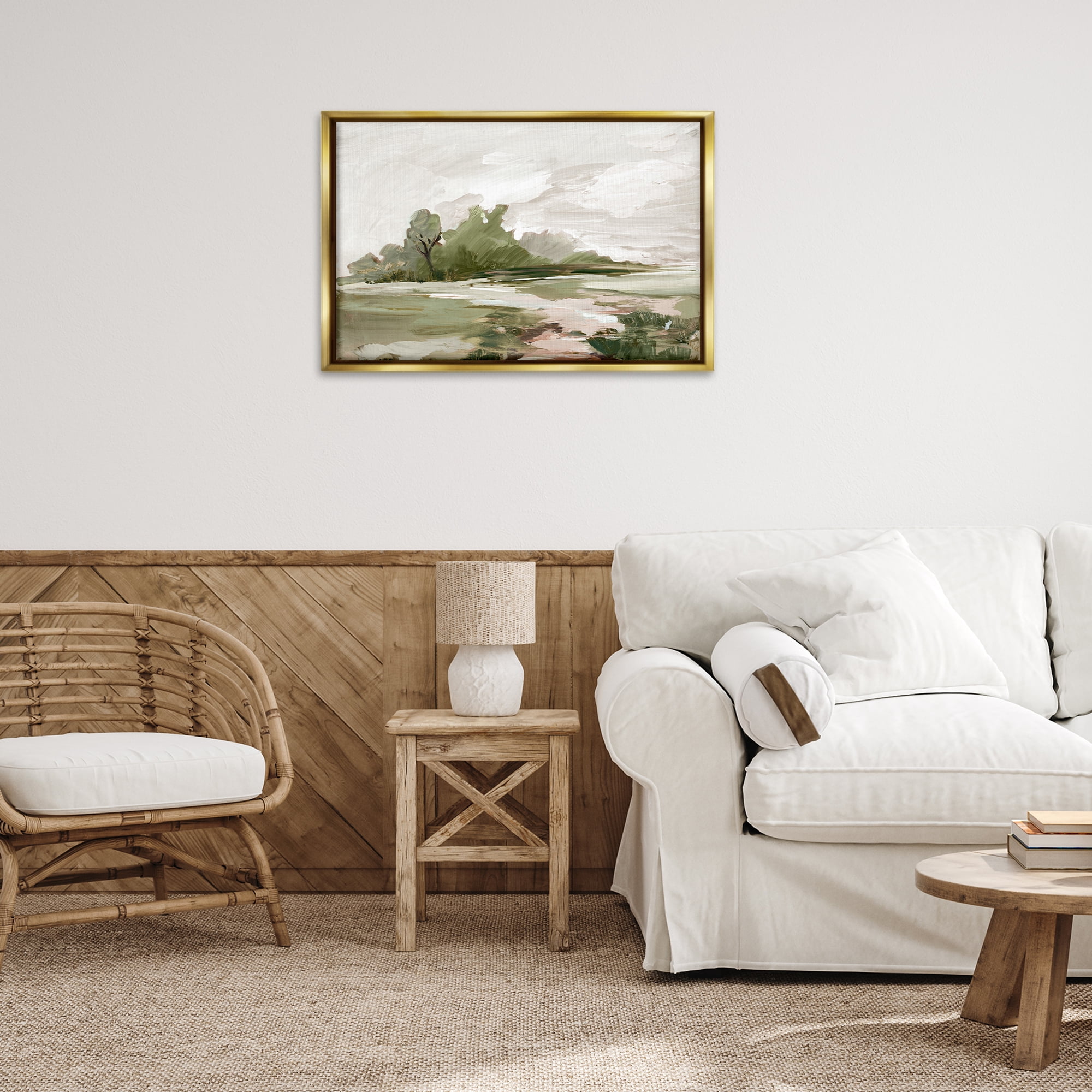 Stupell Industries Countryside with Distant Trees Landscape & Nature Painting Gold Floater Framed Canvas Art Print Wall Art, 31 x 21