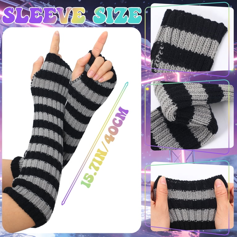 Polyester Y2K Crochet Beanie Set with Arm and Leg Warmers Hercicy 4 Pcs Fairy Grunge Accessories 2 Pcs Y2k Grunge  main image 2