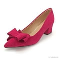 thumbnail image 2 of Women's Pointed Toe Pumps, 2 Inches Slip On Low Chunky Block Heels, Padded Latex Cushion, Pink Bows, Size 7.5, 2 of 7
