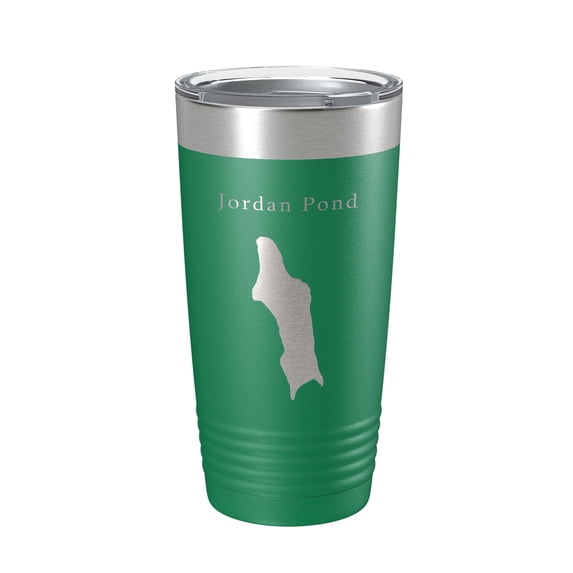 Jordan Pond Tumbler Lake Map Travel Mug Insulated Laser Engraved Coffee Cup Acadia Maine 20 oz Green