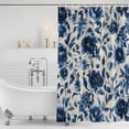 thumbnail image 2 of Navy Blue Botanical Peony Shower Curtain Set - 72" x 78" Washable Bathtub Curtain with 12 Hooks, Vintage Floral Blossom Waterproof Fabric Stall Shower Curtains for Bathroom/Bathtub Décor, 2 of 6