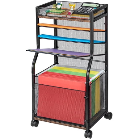 5-Tier Rolling File Cart with Hanging File Folders, Mobile Desk File Organizer on Lockable Wheel
