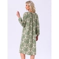 thumbnail image 4 of DARING DIVA Women's Long Sleeve Round Neck Nightshirt with Pocket S Green Floral, 4 of 6
