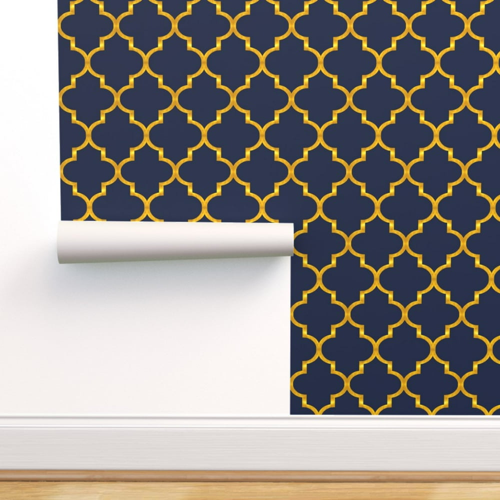 PeelandStick Removable Wallpaper Gold Navy Quatrefoil Ogee Golden