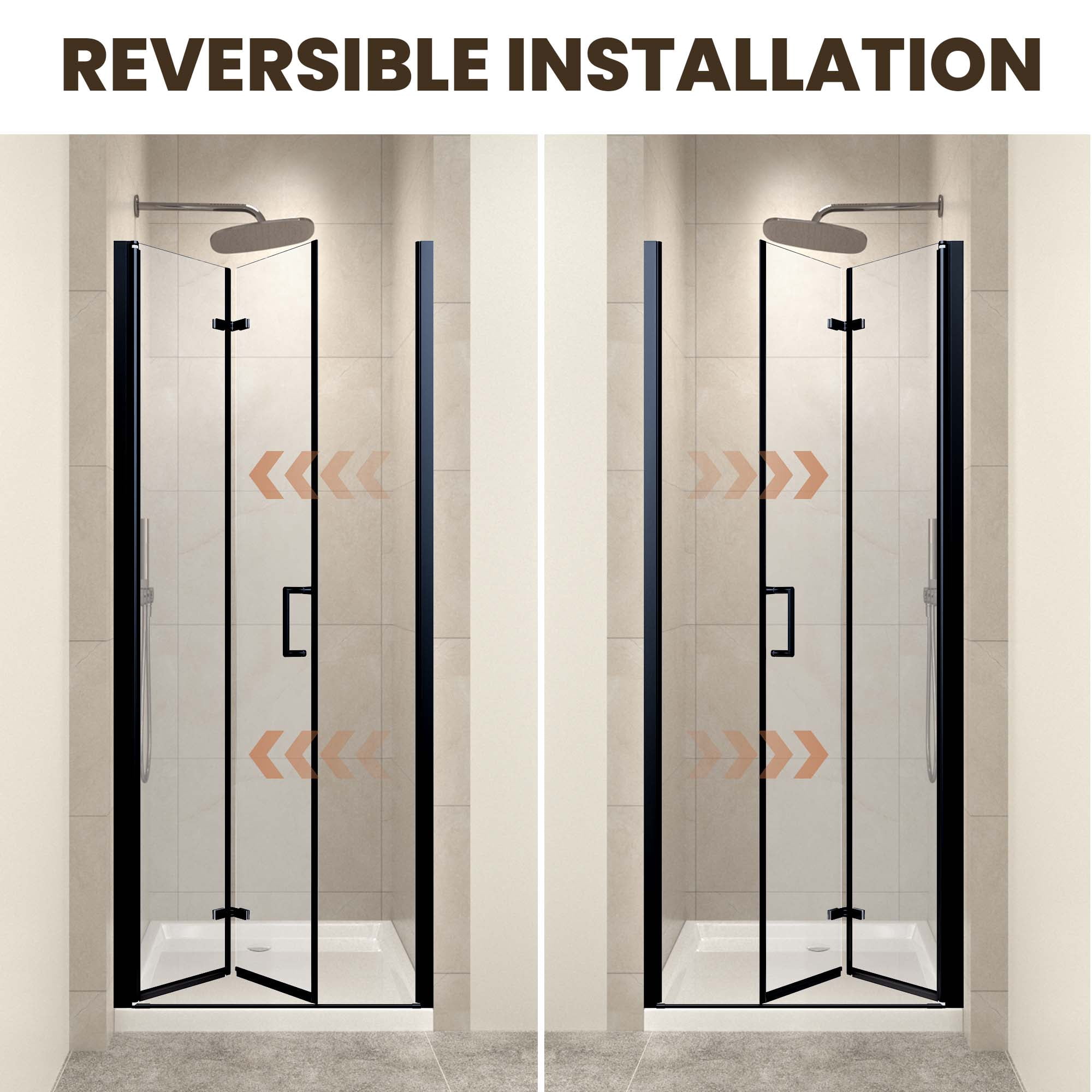 Leumius Pivot Shower Doors, 30" W x 72"H Frameless Bi-fold SwingShower Door,1/4" (6mm) ClearTempered Glass, Matte Black, Reversible lnstallation