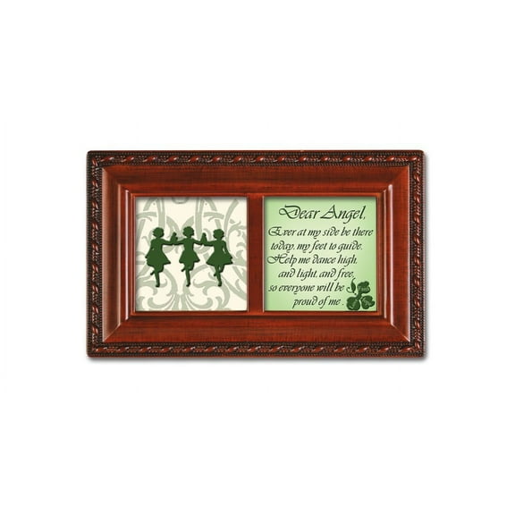 Dear Angel Ever At My Side Woodgrain Rope Trim Jewelry Music Box Plays Irish Lullaby