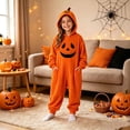 thumbnail image 2 of BOOMNY Halloween Toddler Girls Flannel Romper Hallowmas Pumpkin Face Graphic Long Sleeve Jumpsuits for Kids Soft Warm One Piece Fuzzy Rompers, 2 of 5