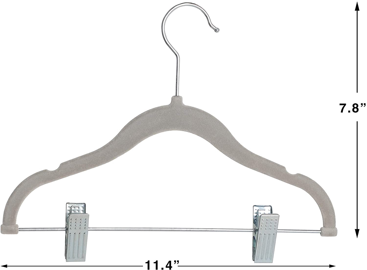 Non-Slip Clothes Hangers for Baby and Kids 20-Pack Velvet Hangers with Movable Clips, Heavy-Duty and Space-Saving for Pants,Skirts, Coat, Gray