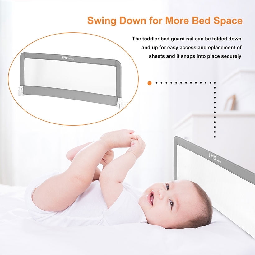 Livingbasics 59 Toddler Bed Rails Swing Down Extra Long Bed Bumper Sleep Bedrail Safety Side Guard Grey
