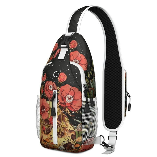 Gothic Celestial Sling Backpack with Dark Sun and Moon Art, Lightweight Travel Daypack Featuring Astronomical Map Pattern, Adjustable Strap for Students and Travelers