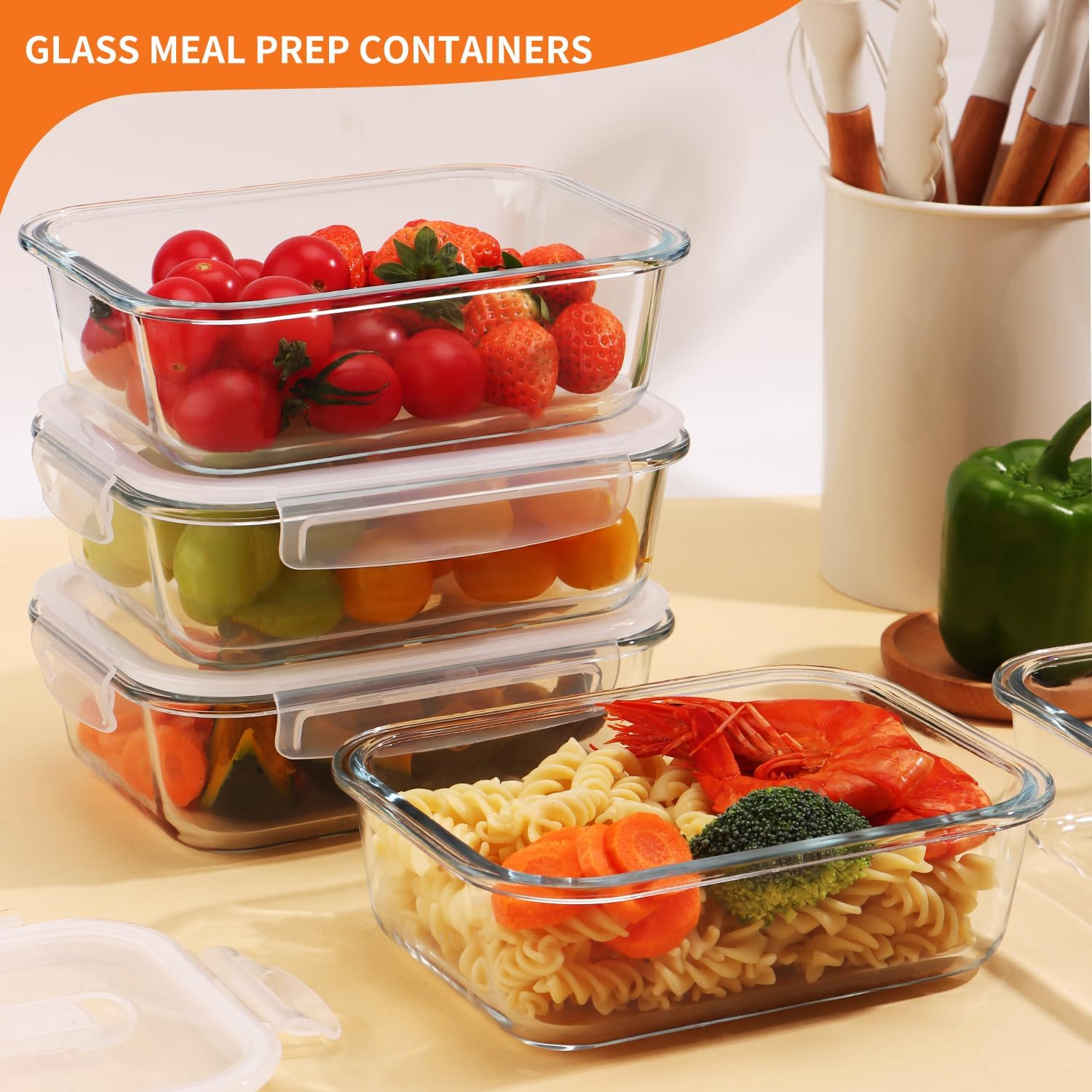 4 Pcs Glass Meal Prep Containers with Lids 14 oz Food Storage Containers Airtight Lunch Container Food Container for Home/Travel,Dishwahser, Microwave, Oven and Freezer Safe,Topboutique