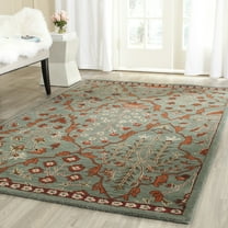 SAFAVIEH Wyndham Thurstan Floral Geometric Wool Area Rug, Blue/Rust, 7' x 7' Square