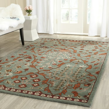 SAFAVIEH Wyndham Thurstan Floral Geometric Wool Area Rug, Blue/Rust, 7' x 7' Square