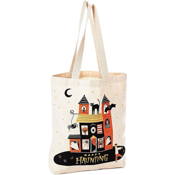 Hzzsbu Halloween Canvas Tote Bag - Reusable Trick or Candy Bag, Party Favor Bag & Decoration