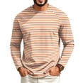 thumbnail image 2 of Dwelliawo Men's Casual Striped Athletic T-Shirts Basic Crewneck Long Sleeve Stretch Pullovers Outdoor Workout Tee Tops Earthy Yellow S, 2 of 4