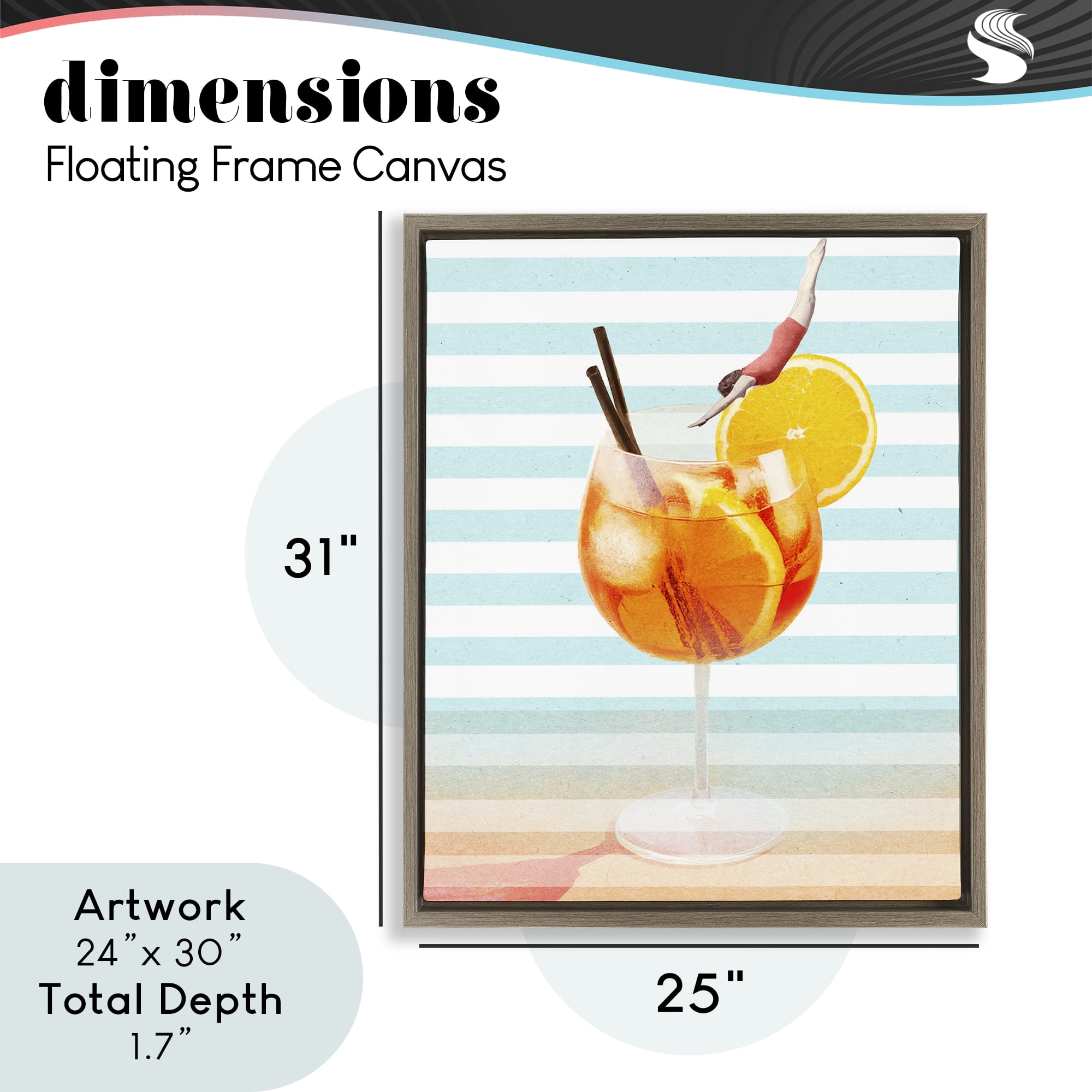 Spritz Cocktail Dive Brown Framed Floater Canvas Wall Art, design by Lil' Rue