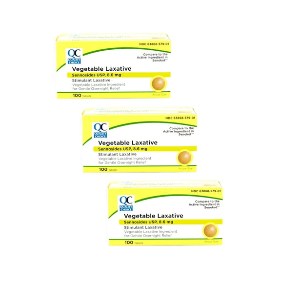 3 Pack Quality Choice Sennosides Natural Vegetable Laxative 100 Tablets Each
